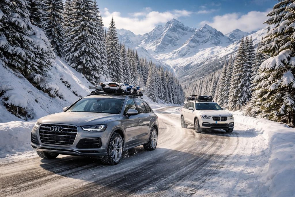 Conduite en montagne et équipement hivernal pour Audi Q7 et BMW X5 dans les Écrins