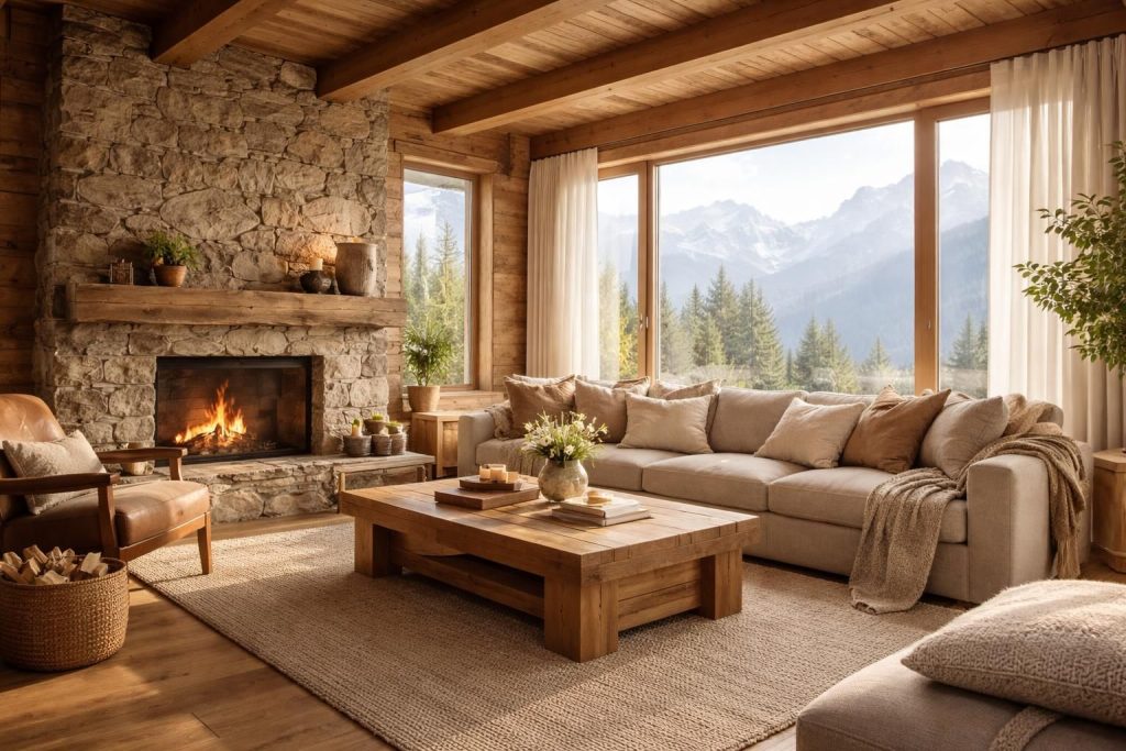 Inspirez-vous des paysages alpins pour une décoration naturelle avec pierre et bois