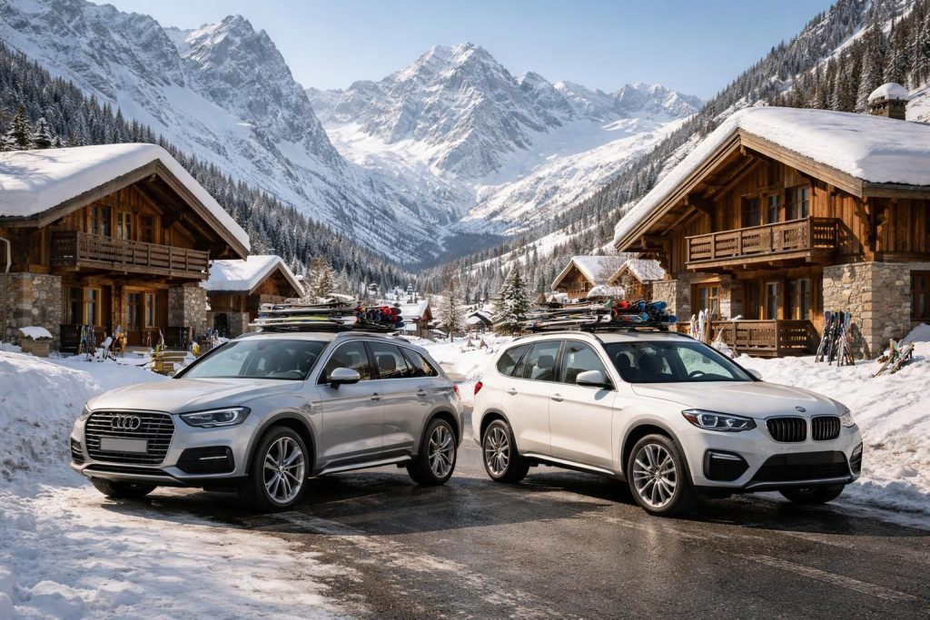Ski et voiture dans les Écrins avec locations équipées porte-skis pour Audi Q5 et BMW X3