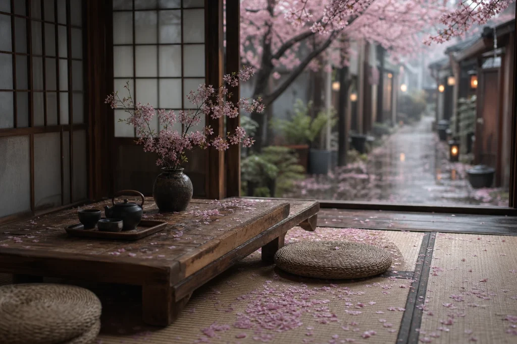 Sous une pluie de pétales roses, votre salon prend des airs de ruelle japonaise
